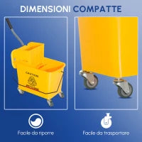 Carrello Secchio con Separatore Acqua e Strizzatore Rimovibile in PP, Giallo, 63 x 27 x 67cm