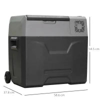 Frigo per Auto da 50L con Pannello Touch, Maniglia e 2 Ruote, in Alluminio e Plastica, 58.6x37.8x54.5 cm, Grigio