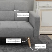 Divano Letto Matrimoniale con Tessuto Traspirante Effetto Lino e Schienale Regolabile, 205x88x80 cm, Grigio