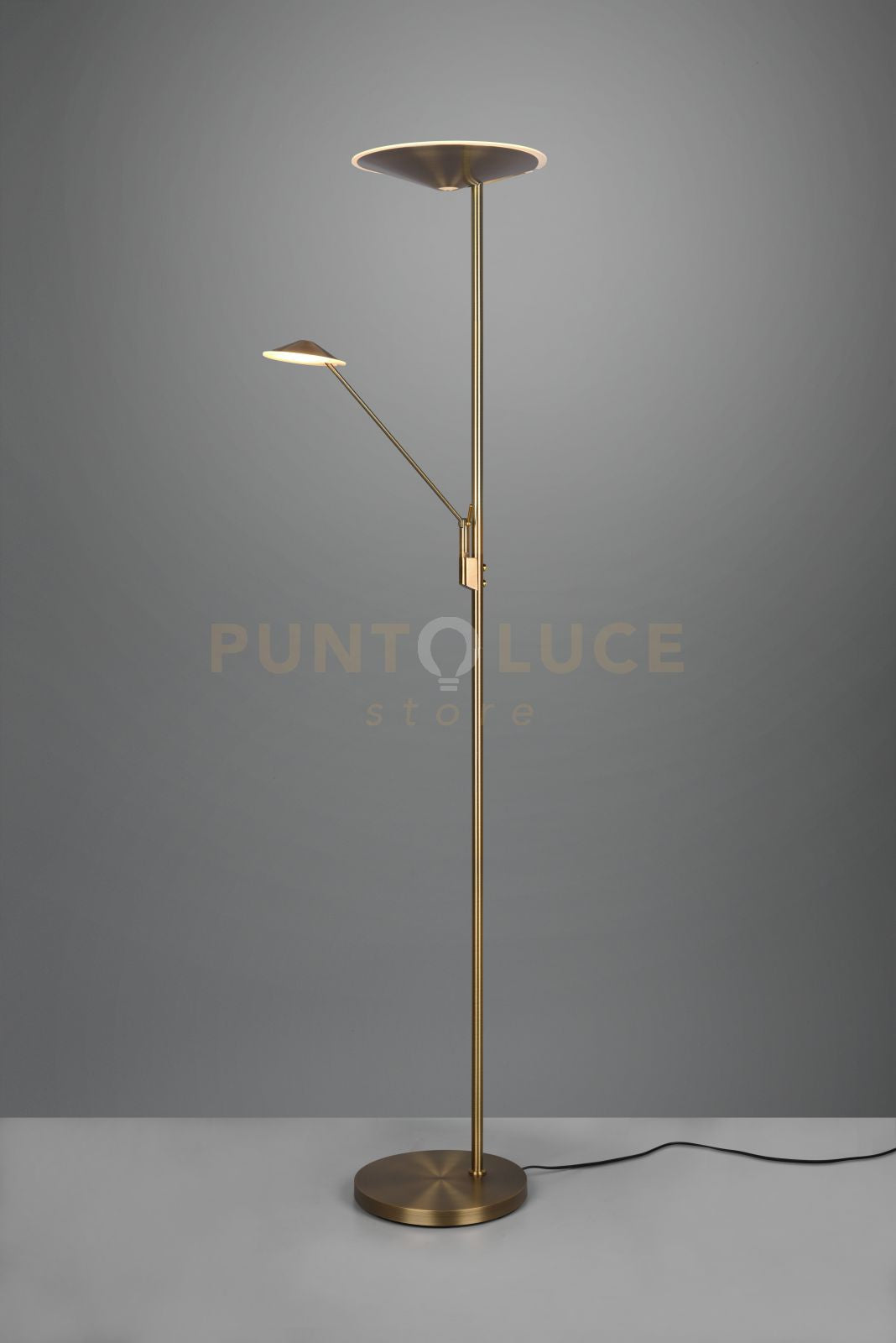 BRANTFORD PIANTANA LED 30W 3500lm- 6,5W 650lm, 2700+3200+4000K METALLO OTTONE ANTICATO CON LUCE DA LETTURA CON INTERRUTTORI TOUCH DIMMERABILE H. 180CM