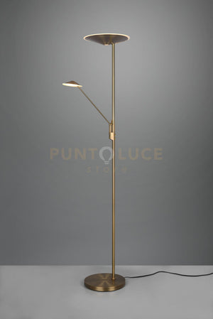 BRANTFORD PIANTANA LED 30W 3500lm- 6,5W 650lm, 2700+3200+4000K METALLO OTTONE ANTICATO CON LUCE DA LETTURA CON INTERRUTTORI TOUCH DIMMERABILE H. 180CM