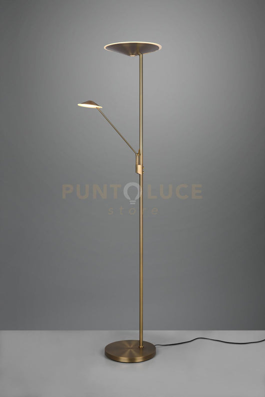 BRANTFORD PIANTANA LED 30W 3500lm- 6,5W 650lm, 2700+3200+4000K METALLO OTTONE ANTICATO CON LUCE DA LETTURA CON INTERRUTTORI TOUCH DIMMERABILE H. 180CM