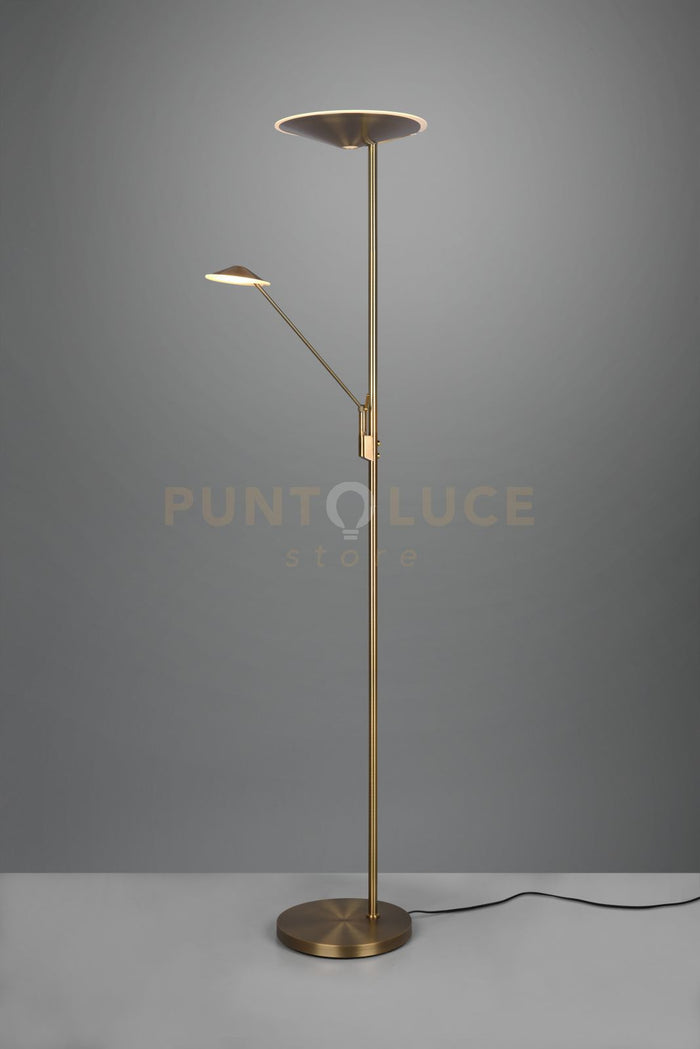 BRANTFORD PIANTANA LED 30W 3500lm- 6,5W 650lm, 2700+3200+4000K METALLO OTTONE ANTICATO CON LUCE DA LETTURA CON INTERRUTTORI TOUCH DIMMERABILE H. 180CM