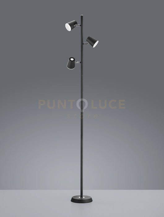 NARCOS PIANTANA LED 20,7W 1980lm, 3000K 3 DIFFUSORI ORIENTABILI LUCE PASSANTE NERO OPACO CON TOUCH DIMMER 4 INTENSITA' H.154CM