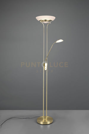 ORSON PIANTANA OTTONE SATINATO LED 6W 600lm, 3000K- 28W 3200lm, 3000K CON LAMPADA DA LETTURA CON FUNZIONE DIMMER ED ACCENSIONI SEPARATE H. 180CM