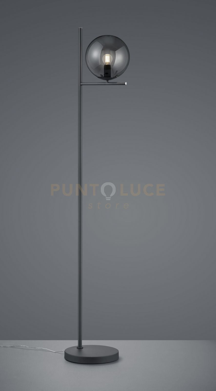 PURE PIANTANA METALLO COLORE ANTRACITE CON SFERA FUME' H. 150CM 1 LUCE ATTACCO E14