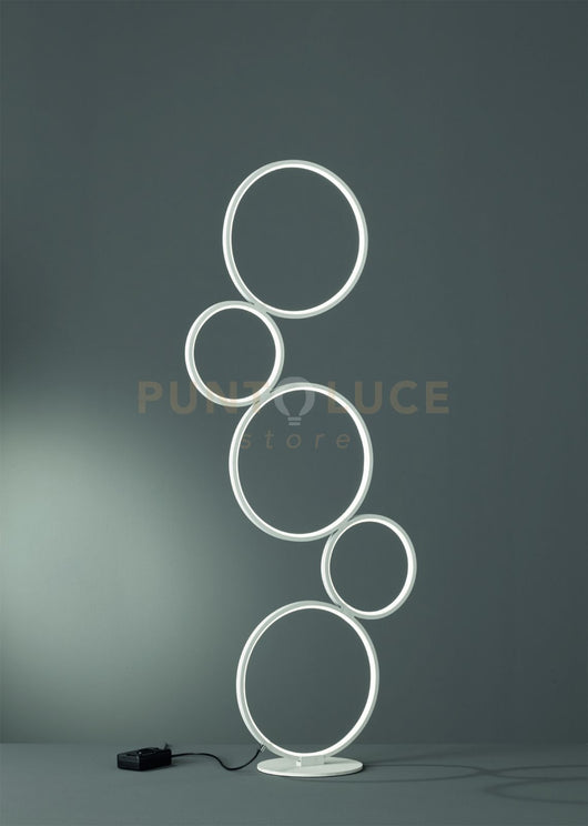 RONDO LAMPADA DA TERRA LED 36W 4700lm, 3000K 5 CERCHI METALLO BIANCA OPACO DIMMERABILE H. 45CM