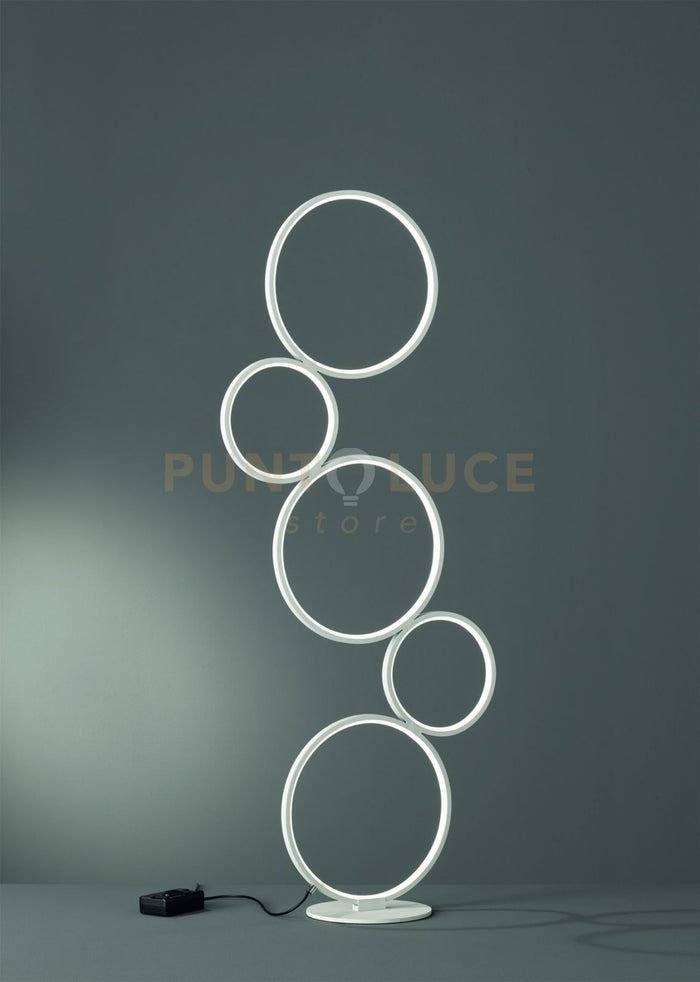 RONDO LAMPADA DA TERRA LED 36W 4700lm, 3000K 5 CERCHI METALLO BIANCA OPACO DIMMERABILE H. 45CM