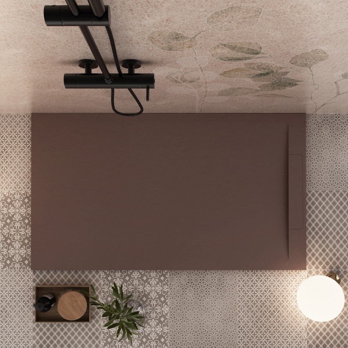 Piatto doccia in marmoresina marrone effetto pietra cemento vincent, misura 80x200
