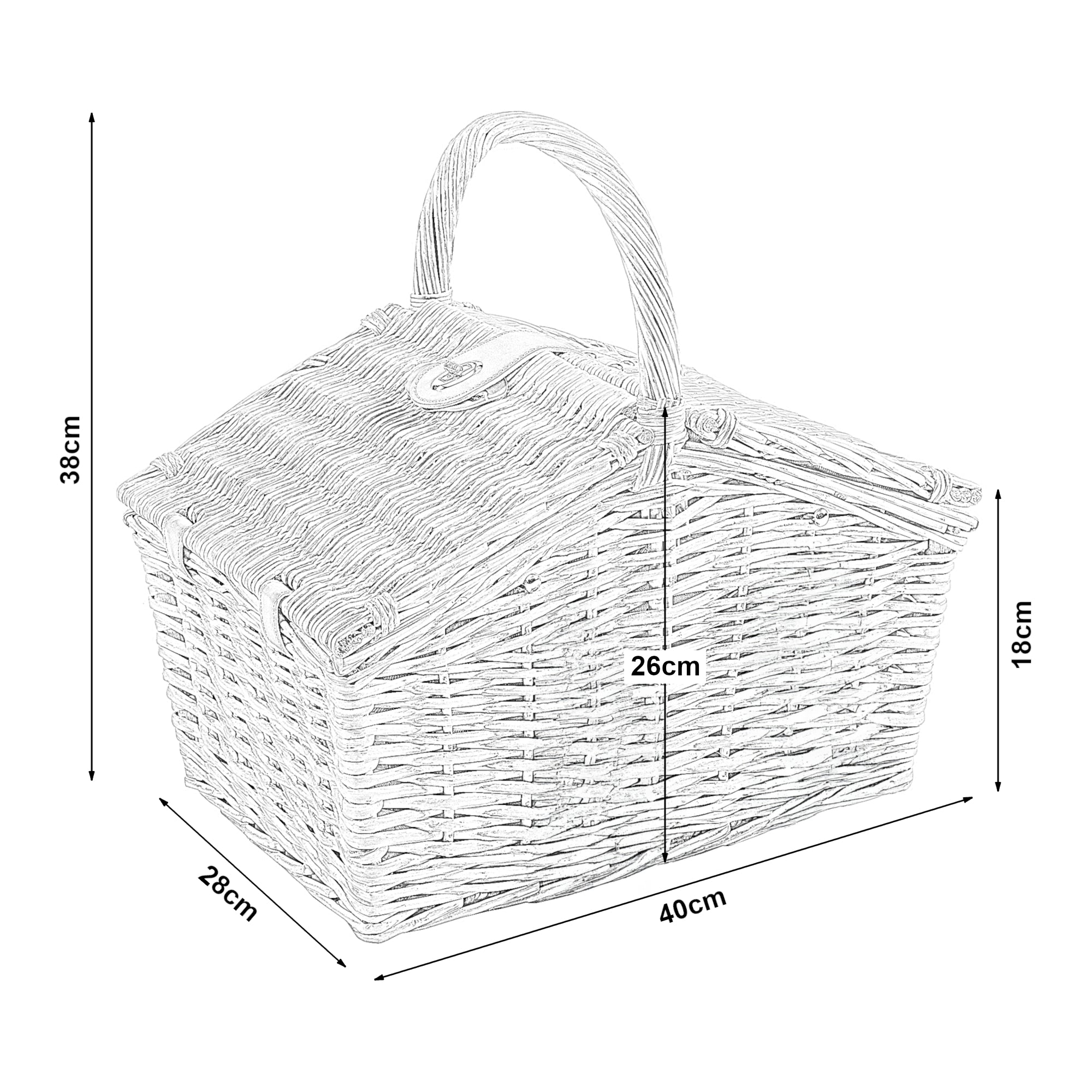 Cestino da Picnic Bucchianico per 2 Persone in Vimini con Accessori e Coperta casa.pro