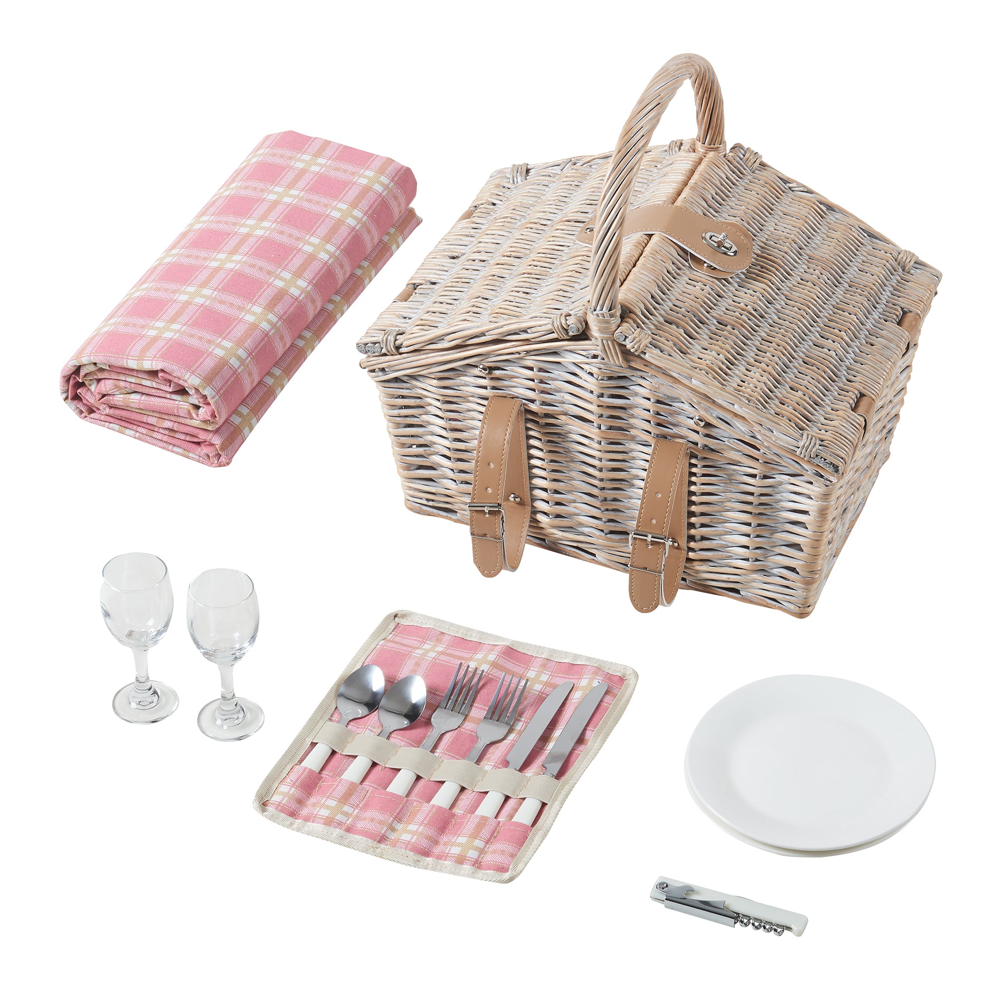 Cestino da Picnic Bucchianico per 2 Persone in Vimini con Accessori e Coperta casa.pro