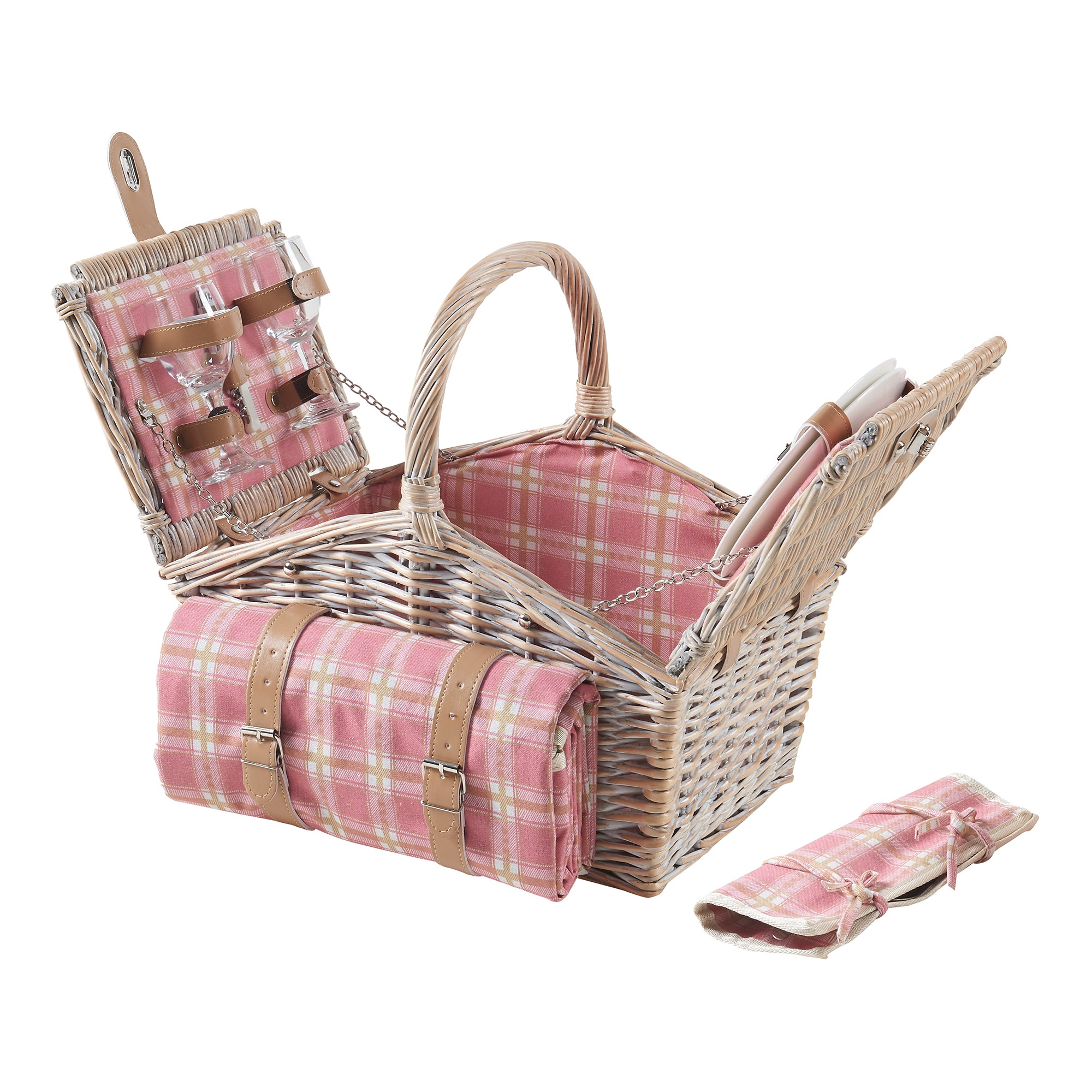 Cestino da Picnic Bucchianico per 2 Persone in Vimini con Accessori e Coperta casa.pro