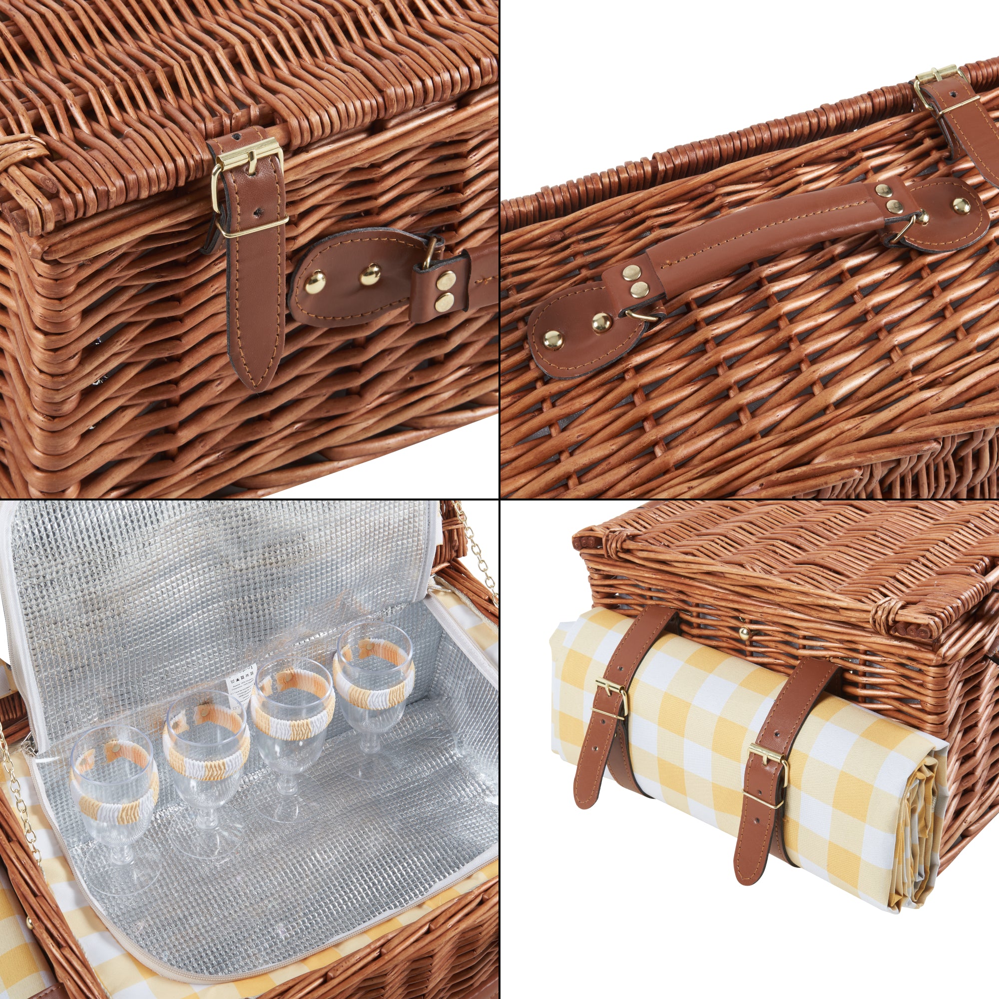 Cestino da Picnic Brindisi per 4 Persone Valigia Picnic in Rami di Salice Set Completo casa.pro