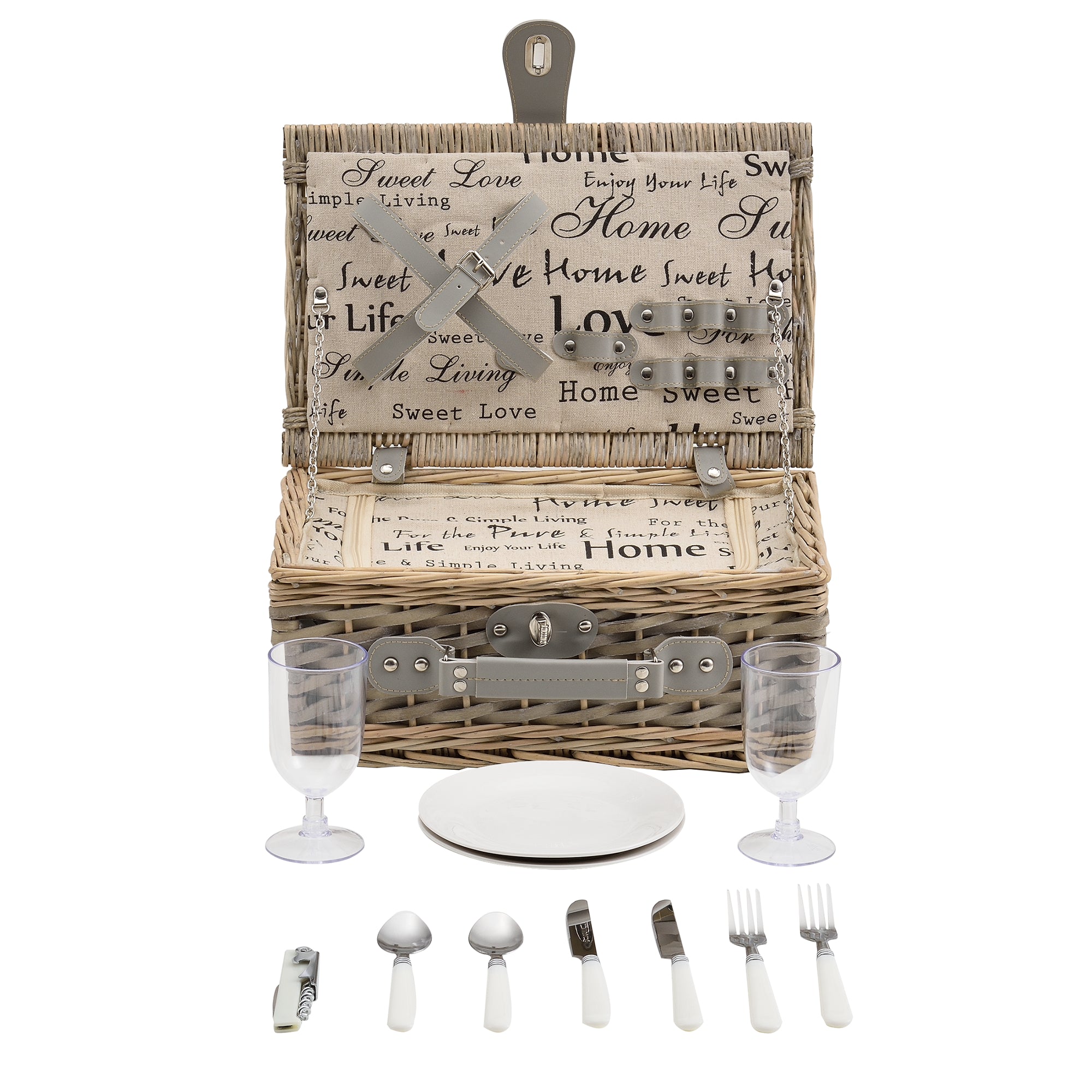 Cestino da Picnic per 2 Persone Valigia Picnic in Rami di Salice Vintage - Interno Fantasia casa.pro