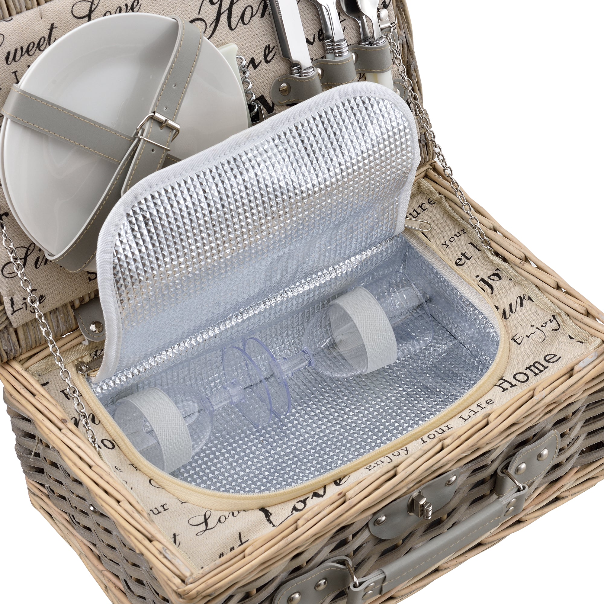 Cestino da Picnic per 2 Persone Valigia Picnic in Rami di Salice Vintage - Interno Fantasia casa.pro