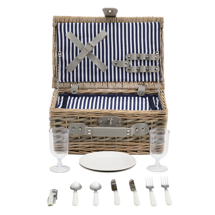 Cestino da Picnic per 2 Persone Valigia Picnic in Rami di Salice Vintage - Interno Blu-Bianco casa.pro