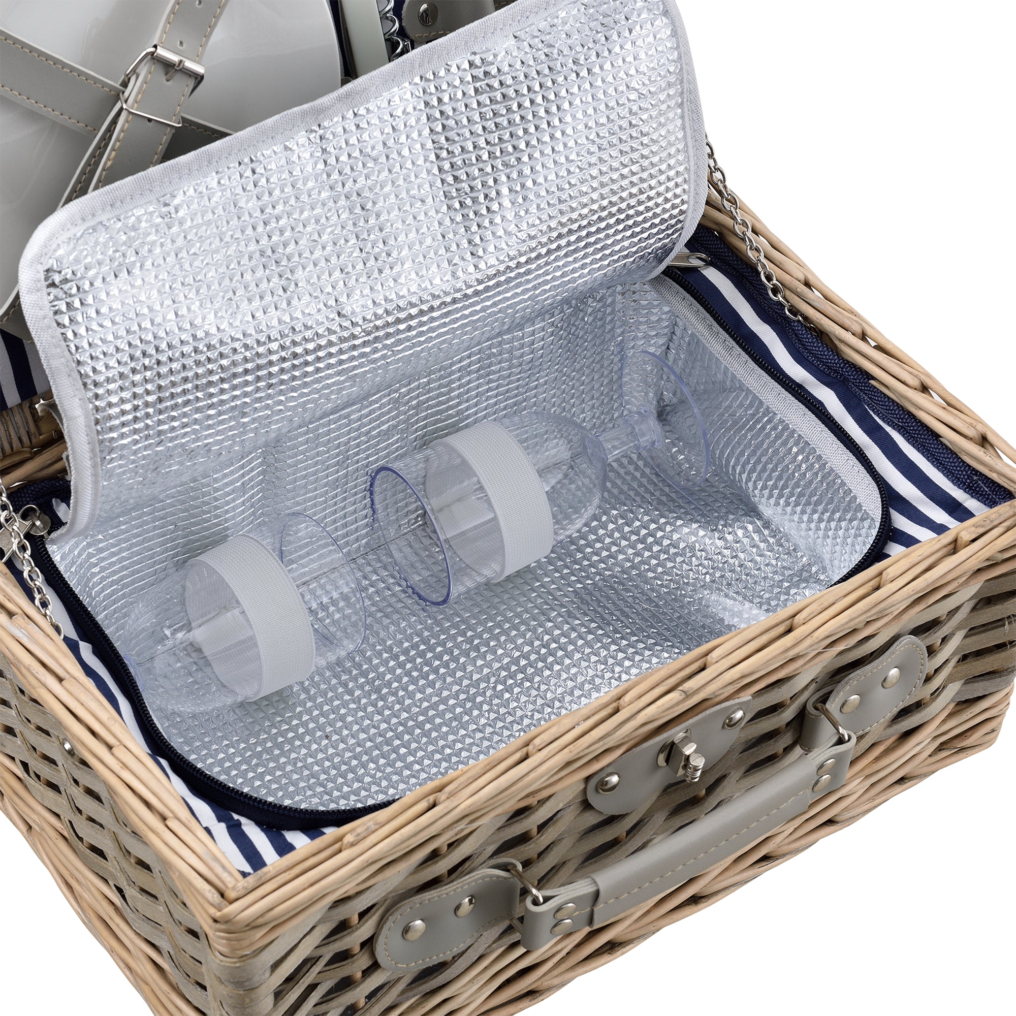 Cestino da Picnic per 2 Persone Valigia Picnic in Rami di Salice Vintage - Interno Blu-Bianco casa.pro