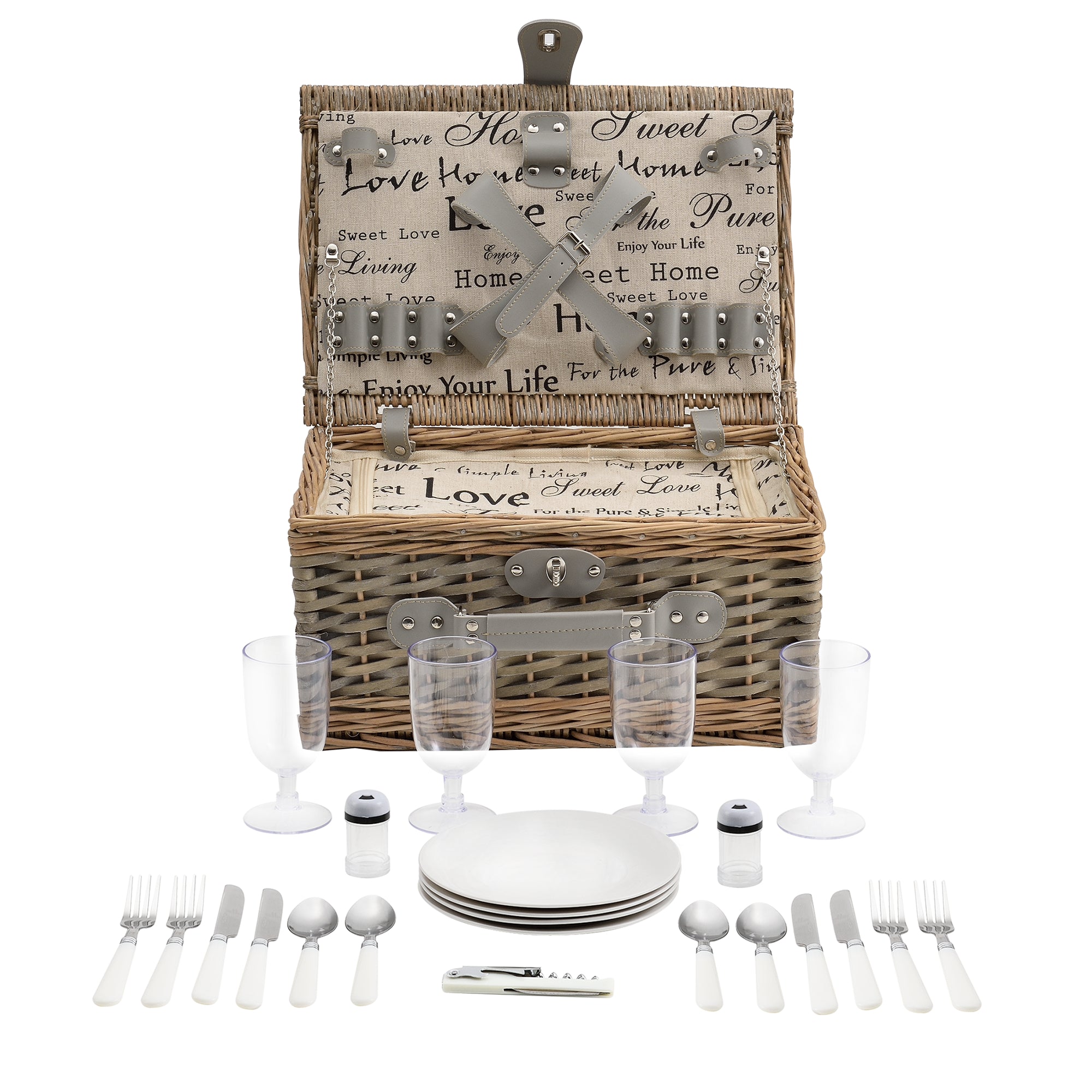 Cestino da Picnic per 4 Persone Valigia Picnic in Rami di Salice Vintage - Interno Fantasia casa.pro