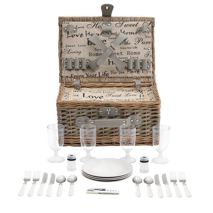 Cestino da Picnic per 4 Persone Valigia Picnic in Rami di Salice Vintage - Interno Fantasia casa.pro