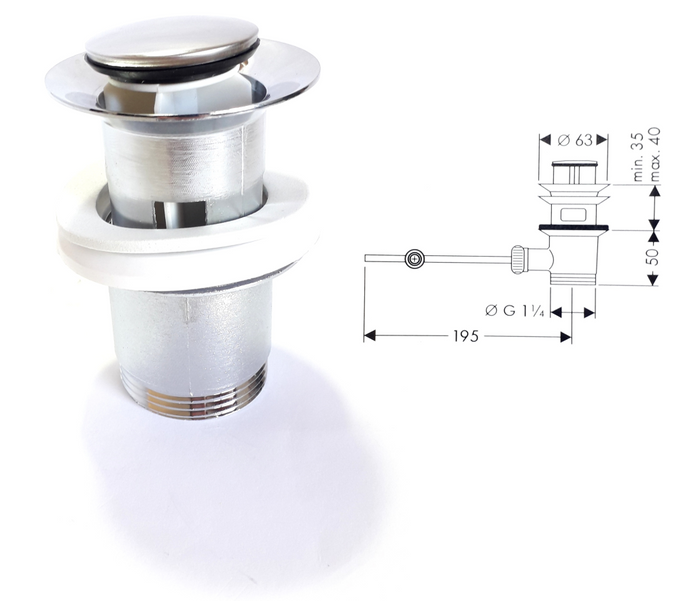 Piletta scarico a saltarello con aste e tappo per lavabo bidet 1" 1/4 ART.52360