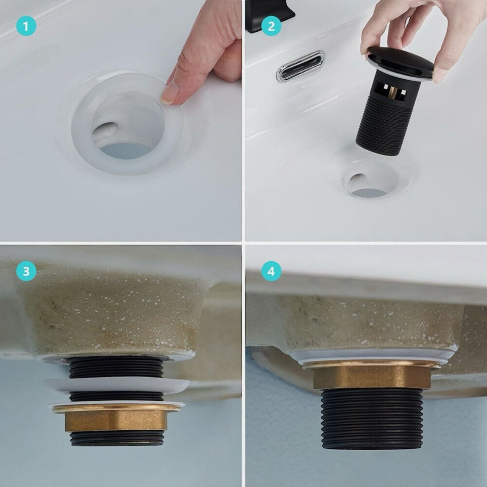 Piletta scarico click clack universale 1/4" Nera tappo lavabo lavello 59606