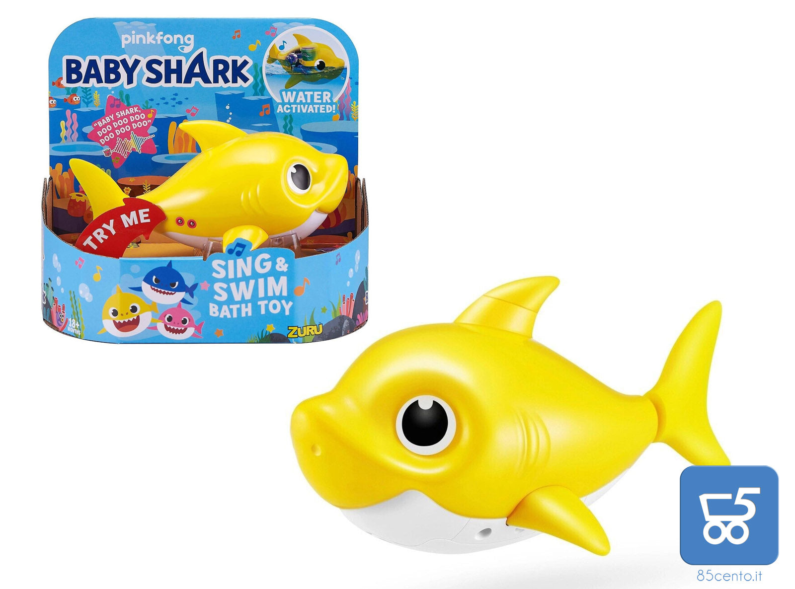 Pinkfong Baby Shark Giocattolo da Bagno Canta e Nuota a Batteria Giallo per Bambini +18 Mesi, Nuota per Davvero! copia