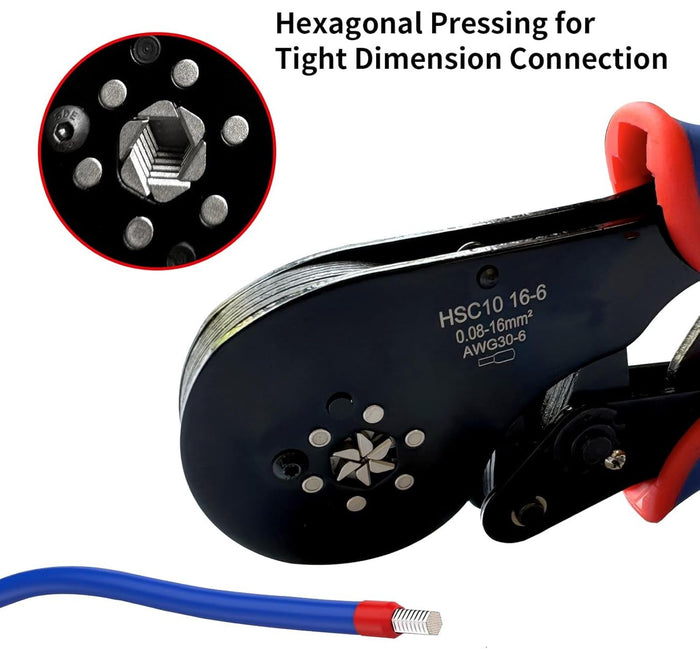 Pinza Crimpatrice Capicorda esagonale 0.08-16mm2 30-6AWG Pinza a Cricchetto