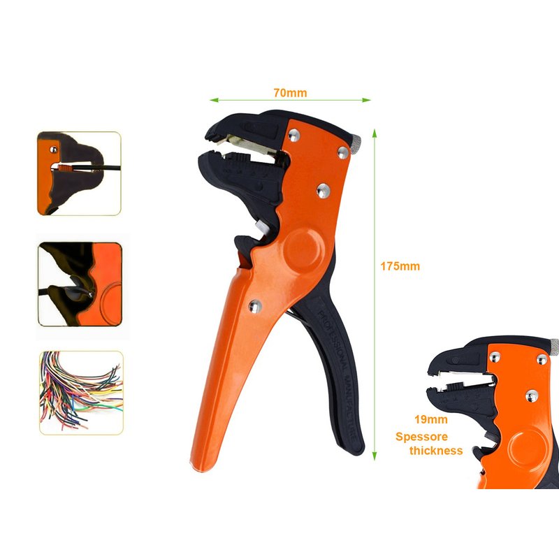 Pinza Spelafili Frontale Autoregolabile con Dispositivo di Taglio 0,25-2,2 mm2