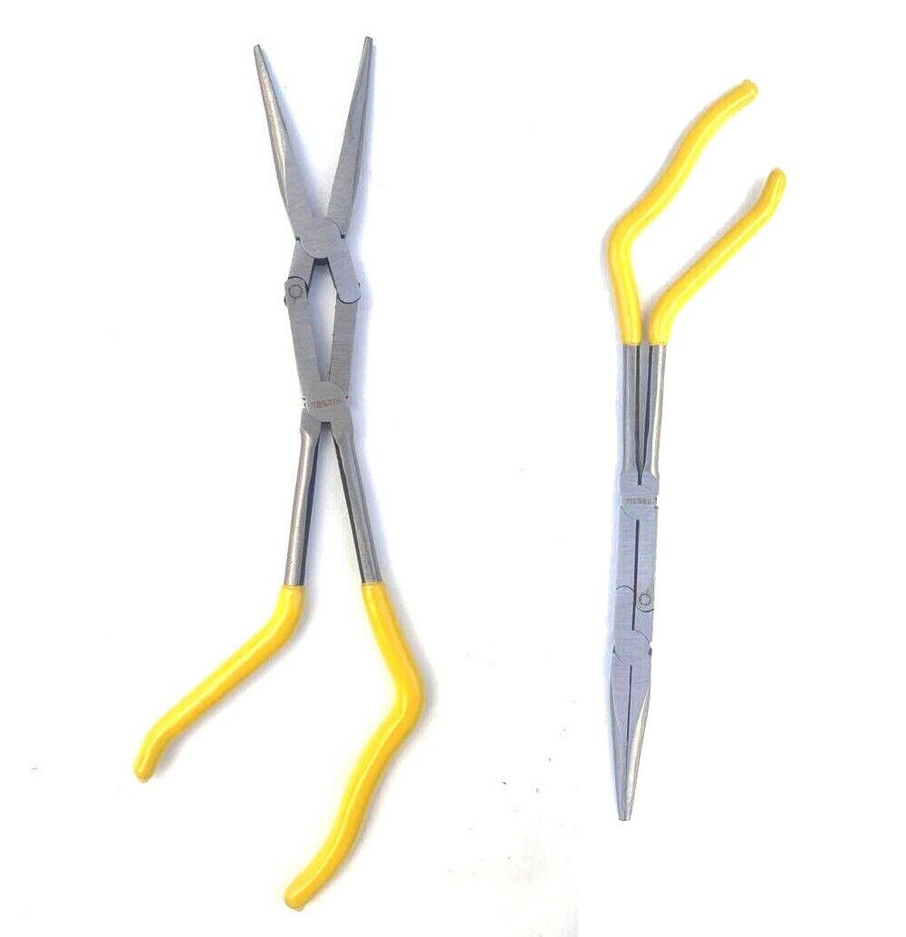 Pinza extra lunga 340mm becchi lunghi curva a doppio snodo per valvole molle