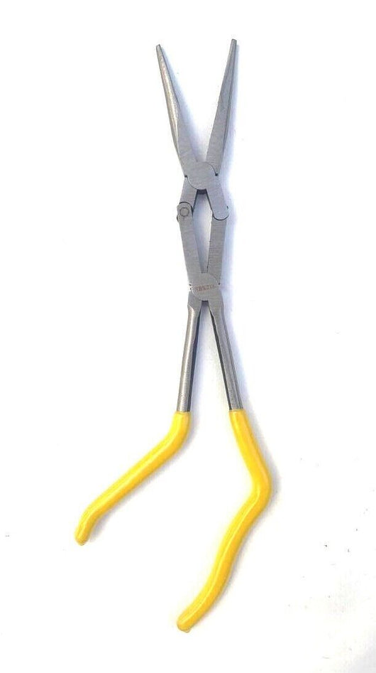 Pinza extra lunga 340mm becchi lunghi curva a doppio snodo per valvole molle