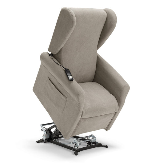 Poltrona relax elettrica PISA MADE IN ITALY per anziani e disabili, 2 motori, 4 ruote, reclinazione e alzapersona, Tessuto Antimacchia, colore Corda