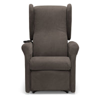 Poltrona relax elettrica PISA MADE IN ITALY per anziani e disabili, 2 motori, 4 ruote, reclinazione e alzapersona, Tessuto Antimacchia, colore Fango