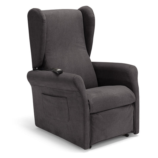 Poltrona relax elettrica PISA MADE IN ITALY per anziani e disabili, 2 motori, 4 ruote, Kit Batteria, reclinazione e alzapersona, Tessuto Antimacchia, colore Grigio