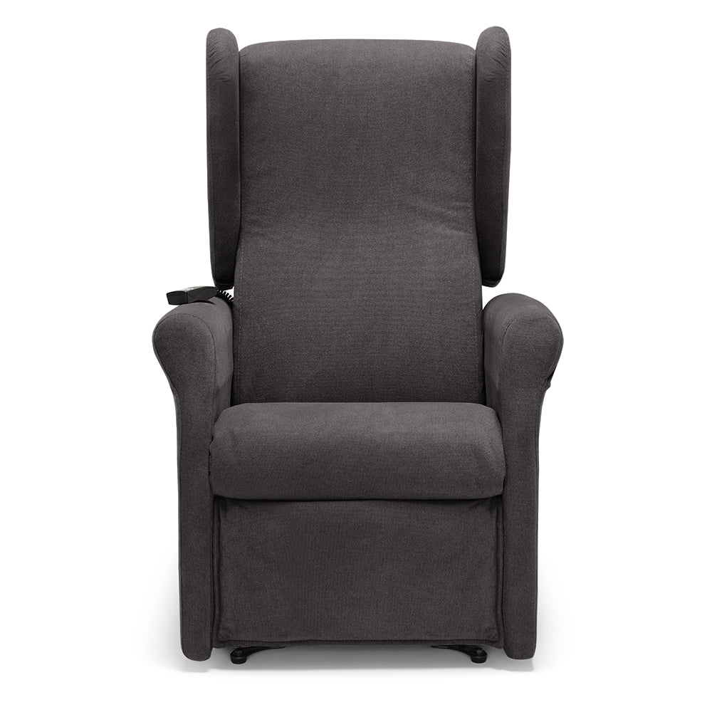 Poltrona relax elettrica PISA MADE IN ITALY per anziani e disabili, 2 motori, 4 ruote, reclinazione e alzapersona, Tessuto Antimacchia, colore Grigio