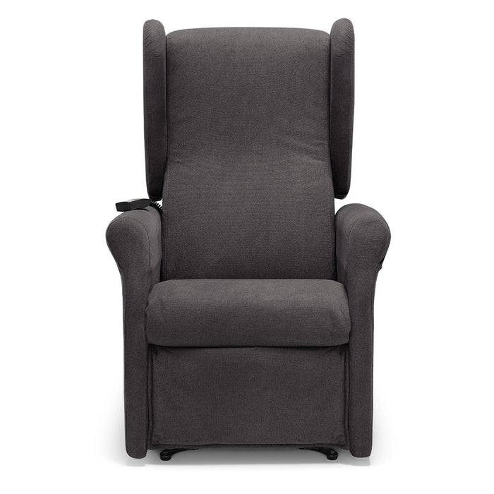 Poltrona relax elettrica PISA MADE IN ITALY per anziani e disabili, 2 motori, 4 ruote, reclinazione e alzapersona, Tessuto Antimacchia, colore Grigio