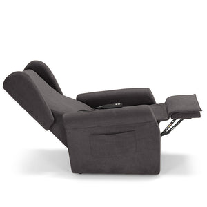 Poltrona relax elettrica PISA MADE IN ITALY per anziani e disabili, 2 motori, 4 ruote, reclinazione e alzapersona, Tessuto Antimacchia, colore Grigio