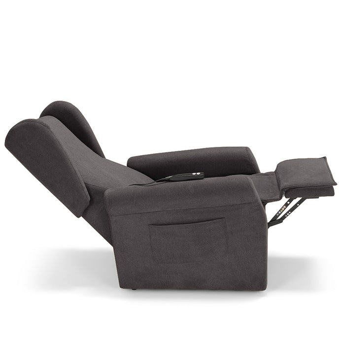 Poltrona relax elettrica PISA MADE IN ITALY per anziani e disabili, 2 motori, 4 ruote, reclinazione e alzapersona, Tessuto Antimacchia, colore Grigio