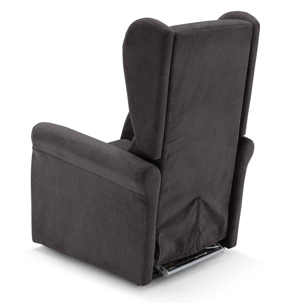 Poltrona relax elettrica PISA MADE IN ITALY per anziani e disabili, 2 motori, 4 ruote, reclinazione e alzapersona, Tessuto Antimacchia, colore Grigio