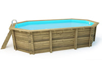 Piscina in legno " Havana " 7,57 x 4,07 x 1,44 m - Copertura a bolle 180 µ - Copertura invernale 280 g/m².