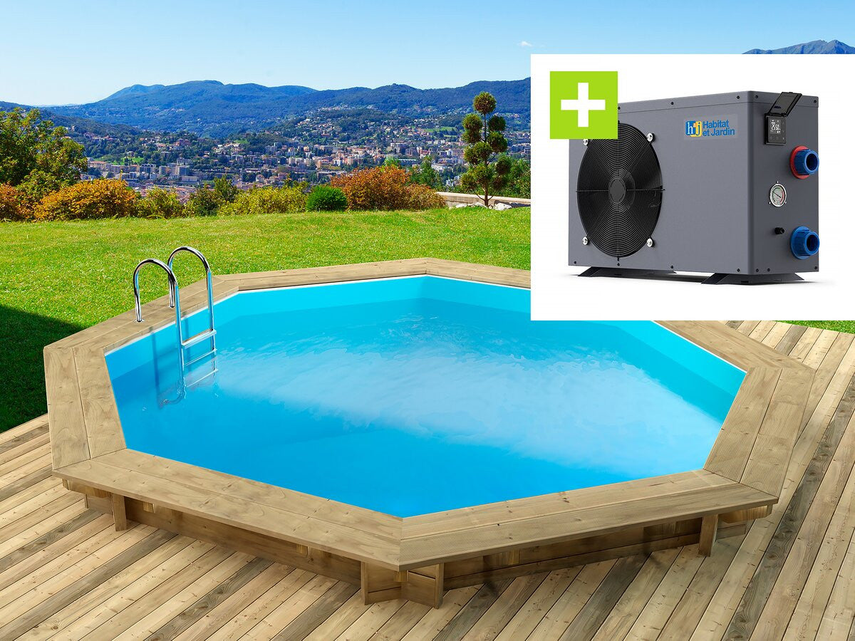 Piscina in legno "Verona" - 5,10 x 1,20 m + pompa di calore reversibile "Simplicity by Hayward" ON/OFF - 5 kW - Bianco