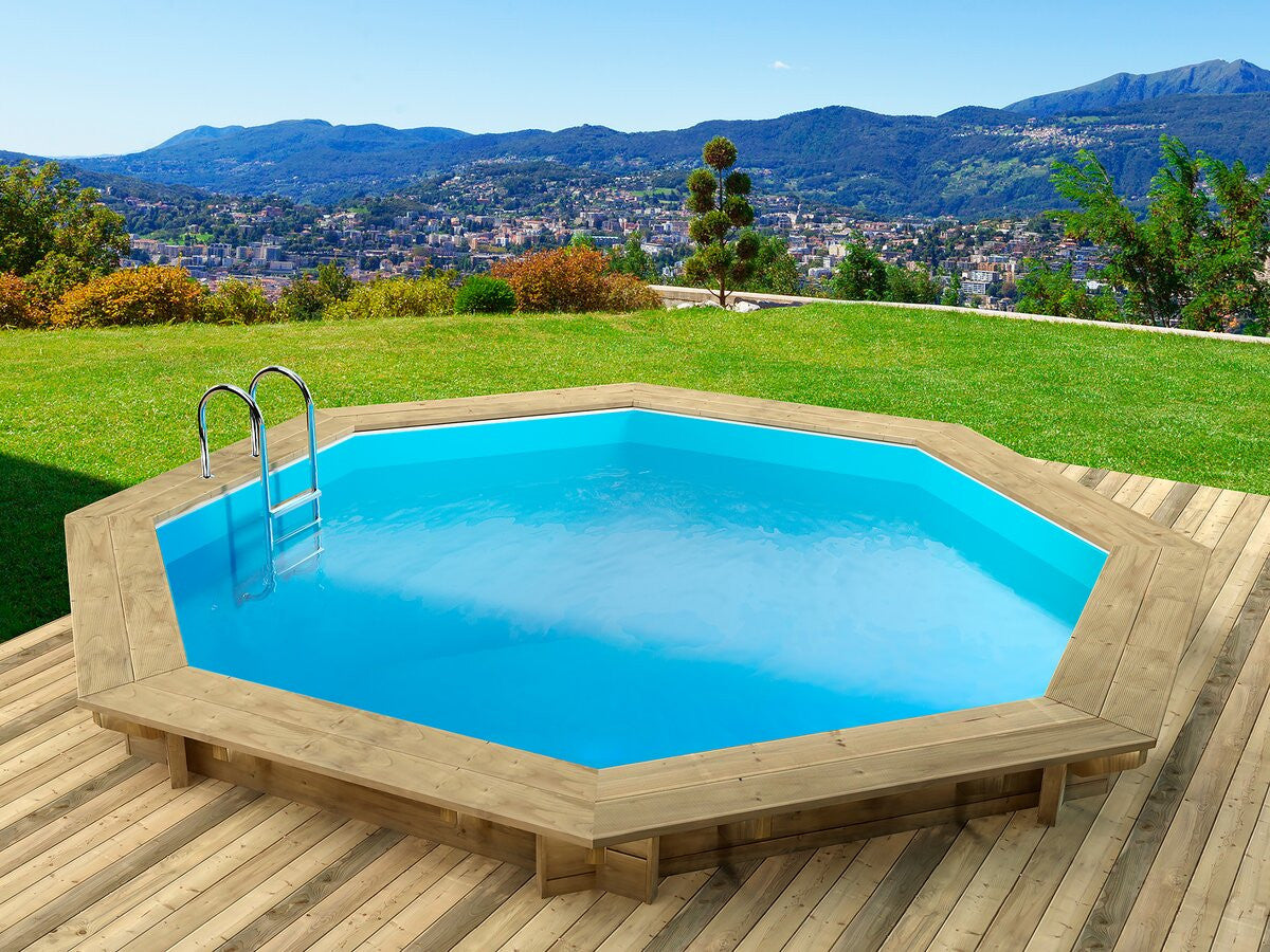 Piscina in legno "Verona" - 5,10 x 1,20 m + pompa di calore reversibile "Simplicity by Hayward" ON/OFF - 5 kW - Bianco