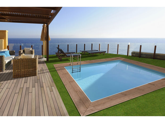 Piscina rettangolare in legno "Caimans 140" - 4,10 x 3,00 x 1,39 m + Mini pompa di calore 3,5 kW - Metallo - Grigio
