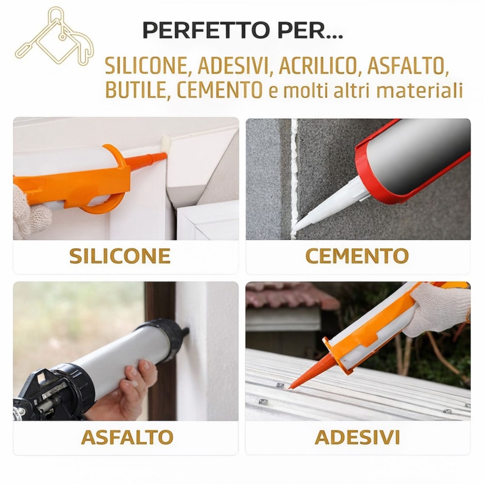 Pistola Per Silicone Manuale In Metallo per Silicone e Sigillanti Professionale