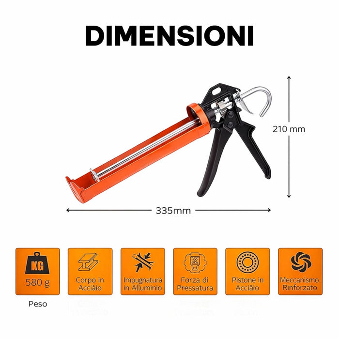 Pistola Per Silicone Manuale In Metallo per Silicone e Sigillanti Professionale