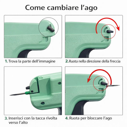 Pistola Sparafili Manuale per Etichette Abbigliamento + 5 Aghi Ricambio 7859825