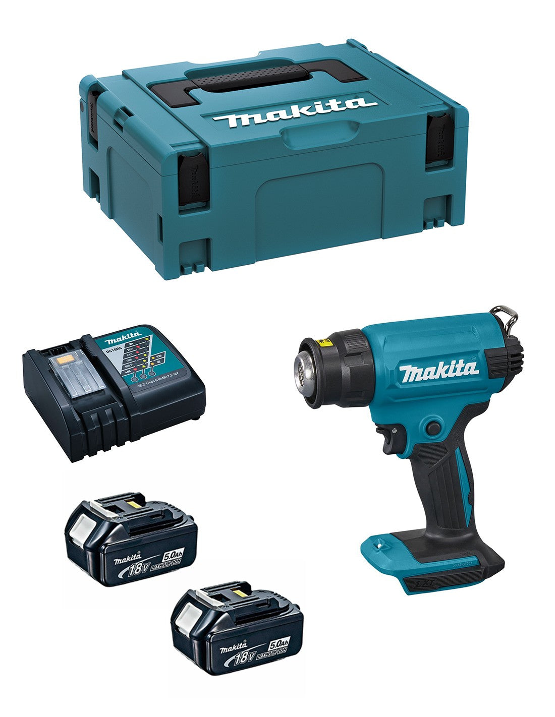 Makita pistola termica  dhg180rtj (2 x 5,0 ah + dc18rc + makpac 2) 8435587925583