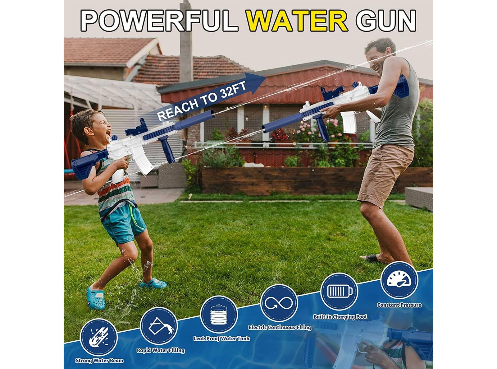 Pistola ad Acqua Elettrica per Adulti e Bambini Automatica M416 Grande Spruzzo ad alta Capacità per Piscina Spiaggia