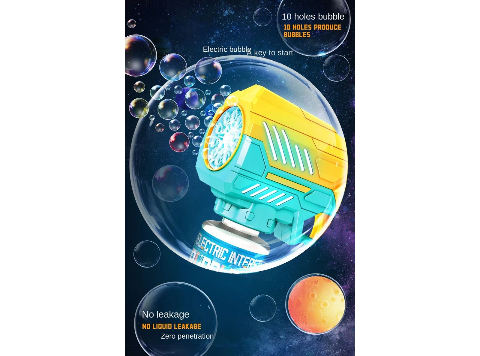 Pistola per Bolle Interstellari Elettrica con Luce LED Soffiatore Automatico a 10 Fori Giocattolo Divertente per Bambini Feste Matrimoni e Spettacoli Batterie Non Incluse