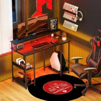 Scrivania per PC Reversibile con Prese Elettriche, Luci, Supporto Monitor e Scaffale, 120x50cm, Nero