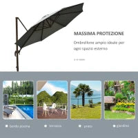 Ombrellone da Giardino a Manovella e a 8 Stecche con Angolazione Regolabile, Ø2.95x2.5 m, Grigio